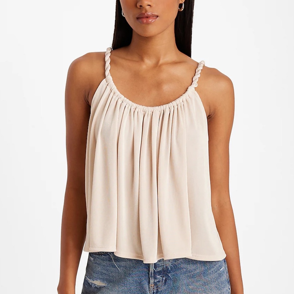 NWT Express Beige Shine Skimming Scoop Neck Twisted Strap Cami NEW tank top XL